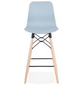 Tabouret de snack mi-hauteur scandinave 'Slakwood Mini' bleu 4 pieds bois repose pieds dossier haut