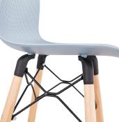 Tabouret de snack mi-hauteur scandinave 'Slakwood Mini' bleu 4 pieds bois repose pieds dossier haut