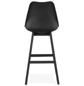 Tabouret de bar design scandinave 'Chairman Black Edition' noir avec 4 pieds en bois noir dossier haut