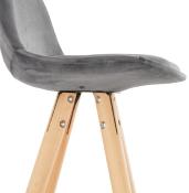Tabouret snack mi-hauteur scandinave 'CIRCLE MINI' velours gris 4 pieds bois et chromé dossier haut