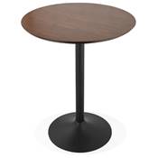 Table de bar haute design ronde 'Standup' mange debout en noyer avec pied central en métal noir