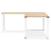 Bureau d'angle 'BUSINESS L' plateau en bois naturel pieds métal blanc et chromé – 160 cm