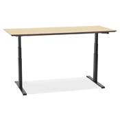 Bureau design assis-debout électrique 'TECH' en bois naturel pieds en métal noir - 180 x 90 cm