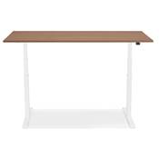 Bureau design assis-debout électrique 'SMALL SEMPLICE' en noyer pieds en métal blanc - 140 x 70 cm