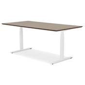 Bureau design assis-debout électrique 'TECH' en noyer pieds en métal blanc - 180 x 90 cm