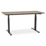 Bureau design assis-debout électrique 'SMALL TECH' en noyer pieds en métal noir - 150 x 70 cm