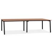 Double bureau bench / table de réunion 'INCONTRO DUE' en noyer pieds en métal noir - 280 x 140 cm