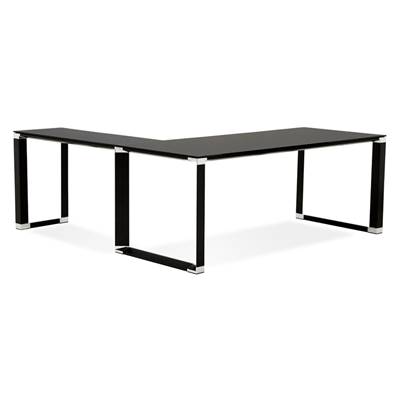 Grand bureau direction d'angle 'GLASSTOP L - XL' verre noir pieds noir et chromé – 200 x 100 cm