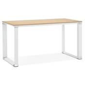 Bureau de direction droit 'SMALL BUSINESS' en bois pieds métal blanc et chromé – 140 x 70 cm