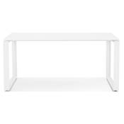 Bureau droit design 'GLASS MEET' plateau en verre blanc avec pieds en métal blanc - 160 x 80 cm