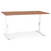 Bureau droit réglable en hauteur design 'MODULARE' en noyer avec pieds en métal blanc - 160 x 80 cm