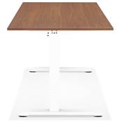 Bureau droit réglable en hauteur design 'MODULARE' en noyer avec pieds en métal blanc - 160 x 80 cm
