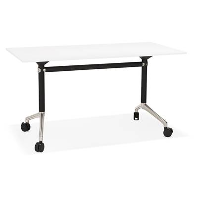 Bureau droit / table travail pliante design 'ARCHI MINI' bois blanc pieds métal noir - 140 x 70 cm