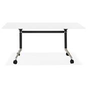 Bureau droit / table travail pliante design 'ARCHI' blanc en bois pieds métal noir - 160 x 80 cm
