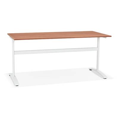 Bureau droit / table de travail design 'DISEGNO' plateau noyer pieds en métal blanc - 160 x 80 cm