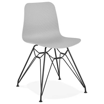 Chaise design 'Sländak Black' grise avec 4 pieds en métal noir