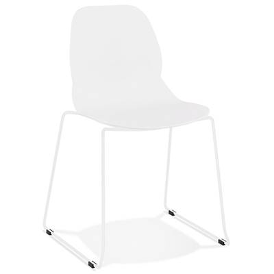 Chaise design empilable 'Teknik White' blanche pieds tréteaux en métal blanc