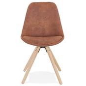 Chaise design 'Firenza' en microfibre marron avec 4 pieds en bois naturel