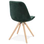 Chaise design 'Firenza' en velours verte avec 4 pieds en bois naturel