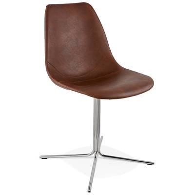 Chaise design 'Laeder' marron avec pied croisé en métal chromé