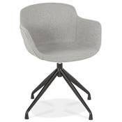 Chaise design à accoudoirs 'TICKY' en tissu gris clair avec 4 pied en métal noir