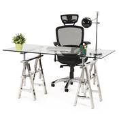 Fauteuil de bureau design à roulettes appui tête dossier bas 'WORK' noire tissu maillé pieds chromés
