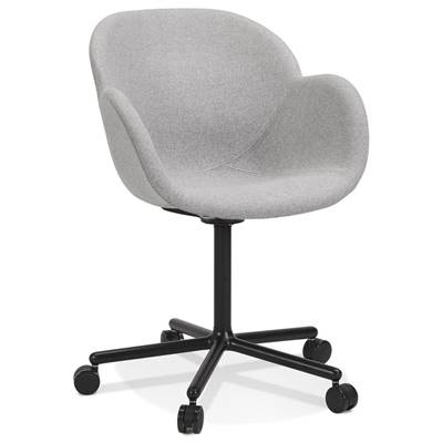 Chaise de bureau à accoudoirs design à roulettes dossier bas 'MINISTRY' tissu gris pieds métal noir