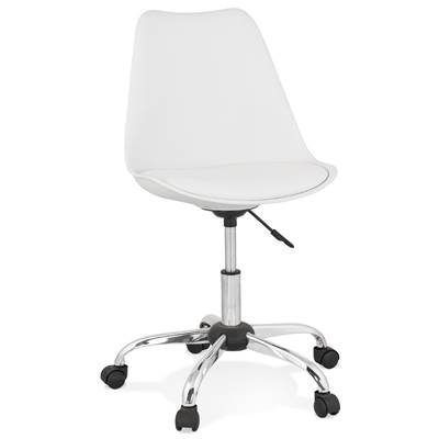 Chaise de bureau à roulettes design 'TULIP' blanche pieds en métal chromé