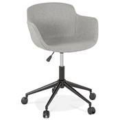 Chaise design de bureau à roulette 'SOFT' en tissu gris clair avec 5 pieds en métal noir