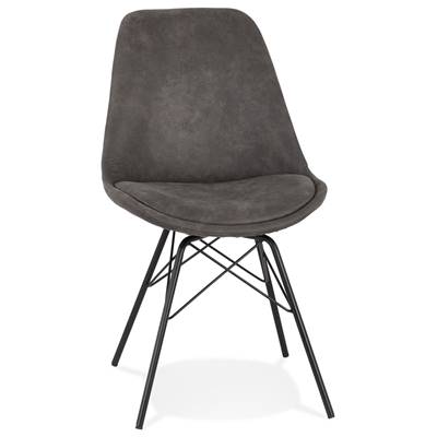 Chaise design style baroque 'GORD' en microfibre grise et 4 pieds avec croisillons en métal noir