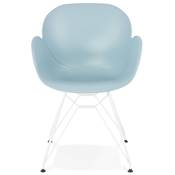Chaise style industriel design à accoudoirs 'LOTUS' bleue avec 4 pieds en métal blanc