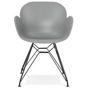 Chaise style industriel design à accoudoirs 'LOTUS' grise avec 4 pieds en métal noir