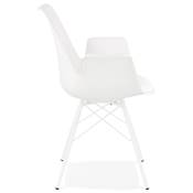 Chaise style industriel design à accoudoirs 'HERTIG' blanche avec 4 pieds en métal blanc