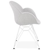 Chaise style industriel design à accoudoirs 'LOTUS' en tissu gris clair avec 4 pieds en métal blanc