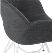 Chaise style industriel design à accoudoirs 'LOTUS' en tissu gris foncé avec 4 pieds en métal blanc