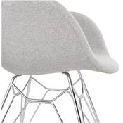 Chaise style industriel design à accoudoirs 'LOTUS' en tissu gris clair avec 4 pieds en métal chromé