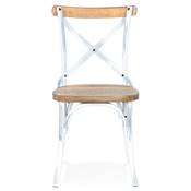 Chaise vintage 'MAKINA' assise et dossier en bois 4 pieds métal blanc effet vieilli dossier haut