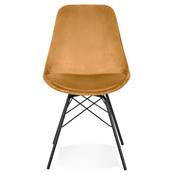 Chaise style industriel 'GORD' en velours moutarde et 4 pieds avec croisillons en métal noir