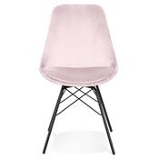 Chaise style industriel 'GORD' en velours rose et 4 pieds avec croisillons en métal noir