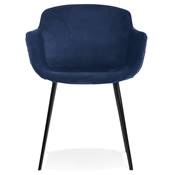 Chaise design lounge à accoudoirs 'NICE' en velours bleu avec 4 pieds en métal noir