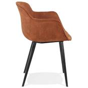 Chaise design lounge à accoudoirs 'NICE' en micro fibre marron avec 4 pieds en métal noir