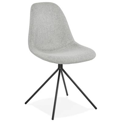 Chaise design style industriel 'PERRY' en tissu gris clair avec 4 pieds en métal noir