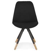 Chaise design style baroque 'MODENA' en tissu noir avec 4 pieds en bois noir et métal brossé doré