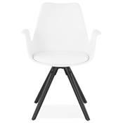 Chaise scandinave design à accoudoirs 'KUNG' blanche avec 4 pieds en bois noir