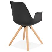 Chaise scandinave design à accoudoirs 'KUNG' noire avec 4 pieds en bois naturel