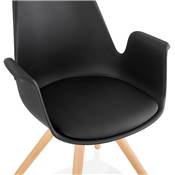 Chaise scandinave design à accoudoirs 'KUNG' noire avec 4 pieds en bois naturel