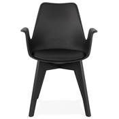 Chaise style scandinave design à accoudoirs 'PRINS' noire avec 4 pieds en bois noir