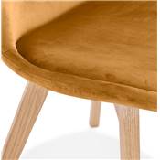 Chaise scandinave 'MILANO' en velours moutarde et 4 pieds en bois naturel