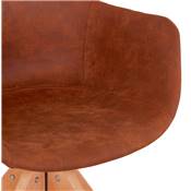 Chaise design style scandinave à accoudoirs 'VOGAN' en microfibre marron avec 4 pieds bois naturel