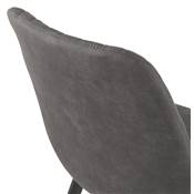 Chaise design style vintage 'HERTIG' en microfibre gaufrée grise et 4 pieds en métal noir